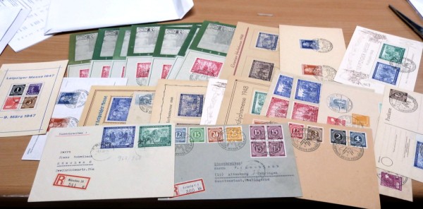 Belege 1947/48 über 20 Karten und Briefen, meist SST auf Sonderblättern, auch Ansichtsk. mit SST + z