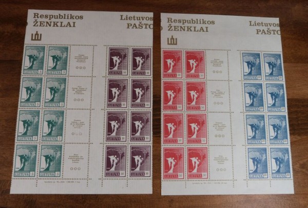 MiNr.461-63 Zusammendruck-Bögen aus Druckbogen mit 5/10K und 50/20K jeweils 8 Werte links und rechts