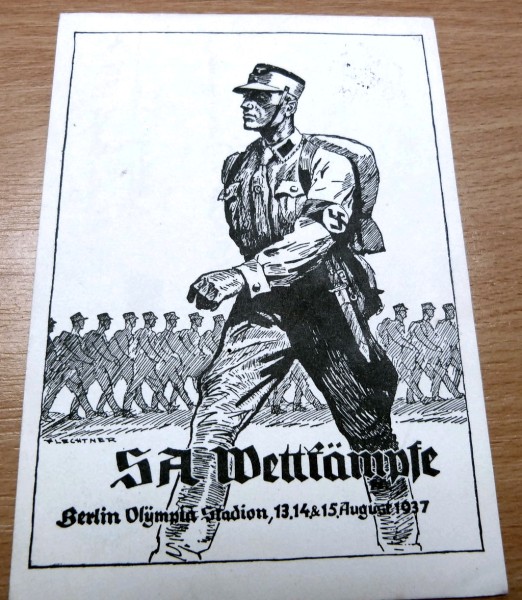 SA-Wettkämpfe 1937 (Bild 1 marschierende Kämpfer) Schwarz/Weiß Karte mit Nr. 650 aus Block 11 und SS
