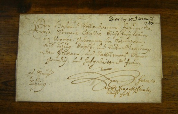 Haag 1743, mit der Post beförderter Brief mit Leitvermerk!