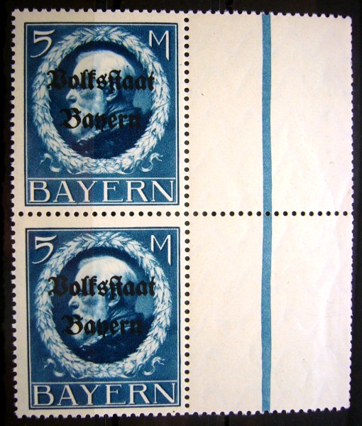 MiNr.131 Ia (5Mk) senkr. Paar mit 2 Leerfeldern links, luxus ** gpr., Mi. 260,-++