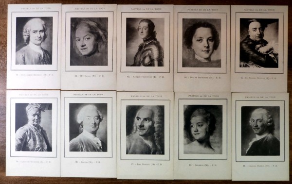 Künstlerkarten, 38 franz. Künstlerkarten 'Pastels de De La Tour' mit Portraits wichtiger Persönlichk