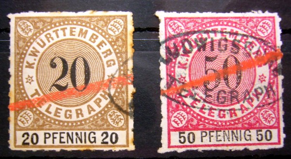 Telegrafenmarke Nr. 3+6 gest., Nr. 3 Patina, Mi. 190,-