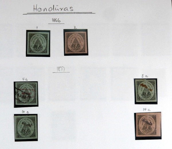 Honduras, ungebraucht/gest. Sammlung aus 1866-1991 auf ca. 50 selbst gestalteten Blättern. Gesammelt