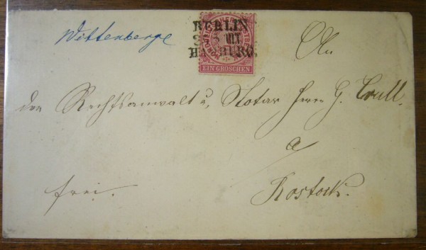 MiNr.16 mit handschriftl. Herkunfts-Vermerk 'Wittenberge' und Bahnpost-Stempel Berlin-Hamburg auf de