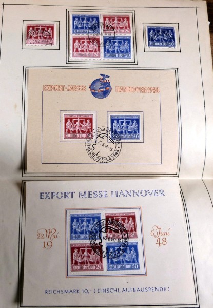 Hannover Messe 969-70 + 4er-Block mit Tages-Stempel sowie auf 2 SST-Blättern zur Messe Mi. ca. 180.-