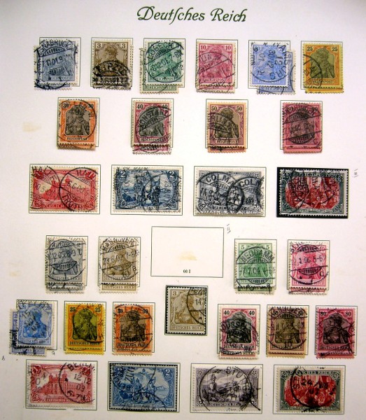 Germania, gest. Sammlung mit MiNr. 53-62, 63-66 (64 I, 65 I, 66 II je gepr.), 68-77 zusätzl. MiNr. 7