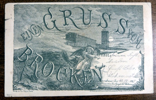 'Einen Gruß vom Brocken' 1885 Vorläufer-Karte von Brocken echt gelaufen mit Marke, Abb. Turm, Hotel