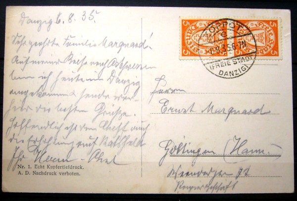 MiNr.193Dx im Paar auf Ansichtskarte aus Zoppot Mi.55,-