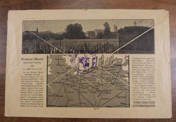 'Rat der Stadt Krakow in Meckl.-Schwerin' 1922 MiNr.146(2)+152 auf Umschlag mit rücks. aufgedruckter