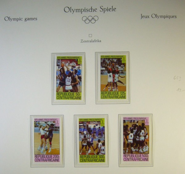 ZENTRAL AFRIKA Ausg. zur OLYMPIA 1980 ** Sammlung auf 43 Sporthilfe-Blättern, mit allen Blöcken und
