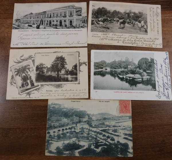 BRAZIL, 4 Ansichtskarten gelaufen von 1903 (1x im Gruss aus Stil), dazu eine von 1920 bilds. frankie