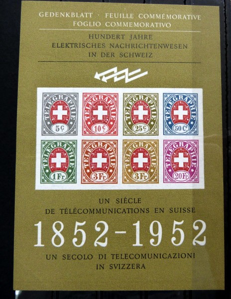 Gedenkblock 1952 zu MiNr.566-69 mit 8 Telegraphen-Marken (Mi.-Spezial siehe dort) wie verausgabt (*)