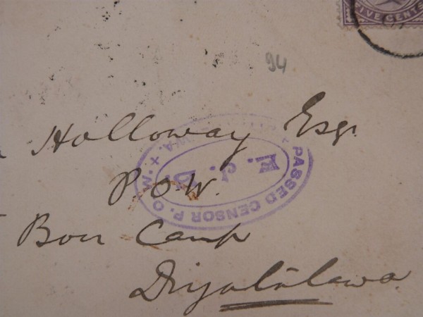 Ceylon, seltener Bedarfsbrief aus 1901 mit EF 5 Cent Viktoria, von COURTS in das Kriegsgefangenenlag